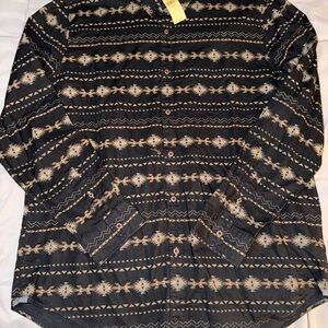 American Eagle Outfitters Geometric Pattern Shirt - Black and Tan